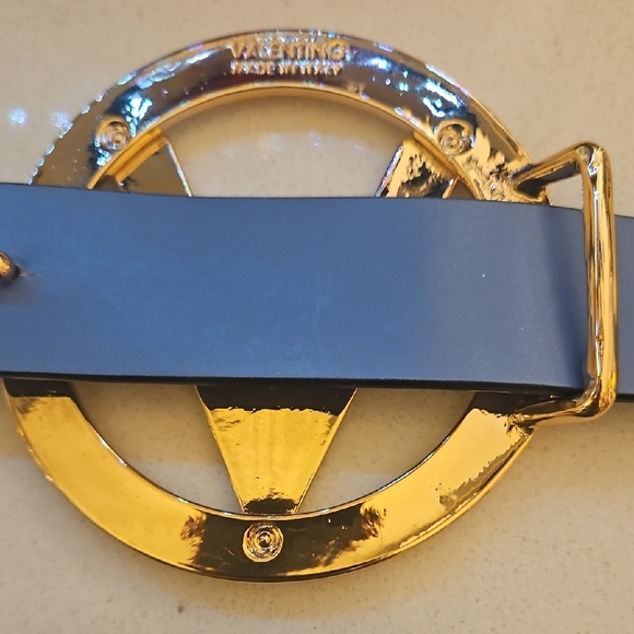 Valentino By Mario Valentino Blue Belt with Gold Buckle - Picture 4 of 5